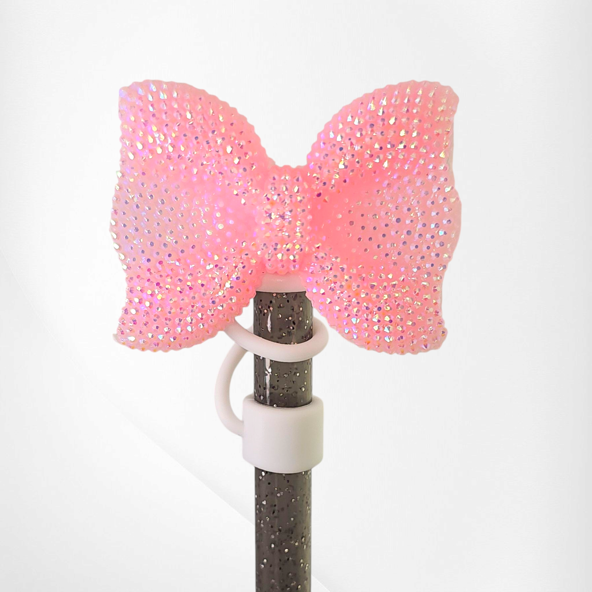 Glitter BOW Straw Topper - Blush Pink & White