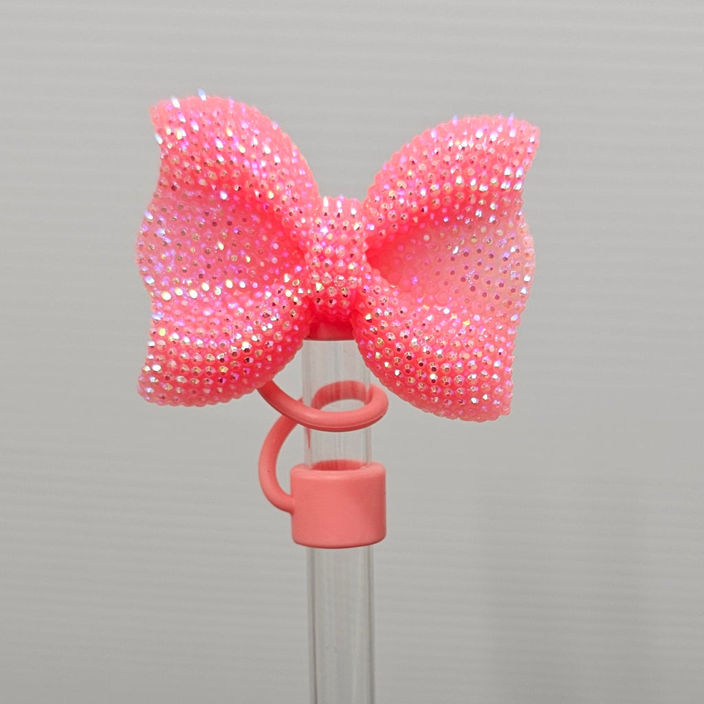 Glitter BOW Straw Topper  - Coral Pink Fusion