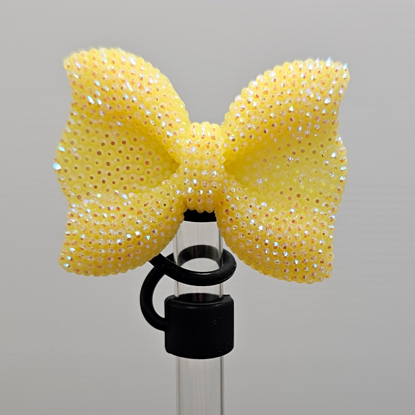 Glitter BOW Straw Topper - Straw Cover- Yellow