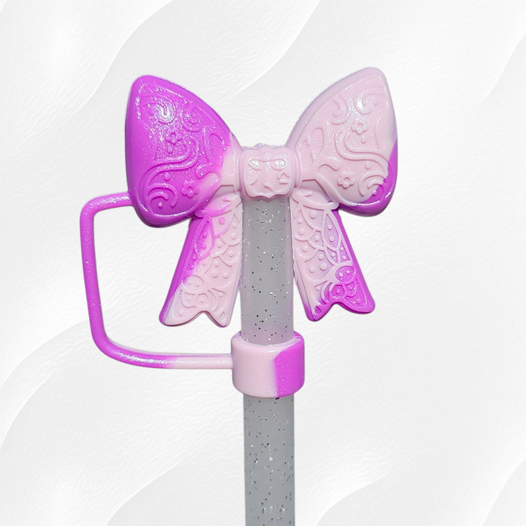 Lace Princess BOW 3D Silicone Straw Topper  - Purple Swirl Shimmer