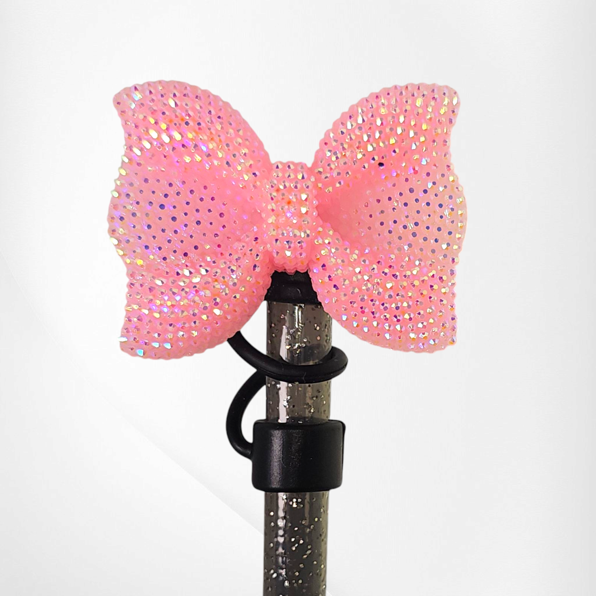 Glitter Bow Tie Silicone 10mm Topper - Blush Pink & Black