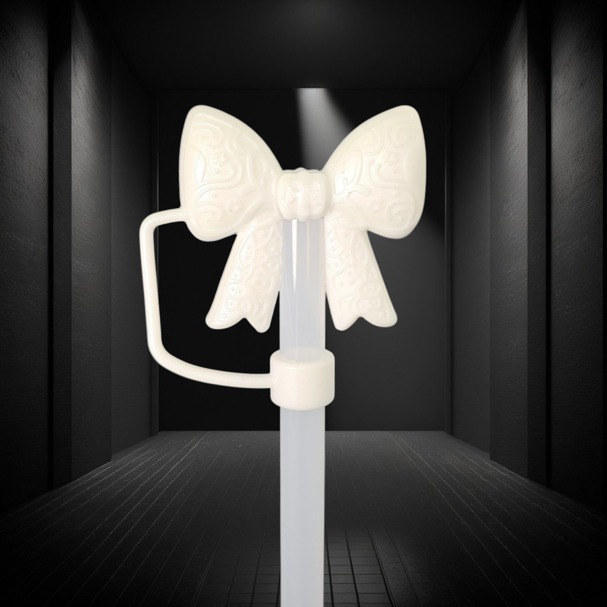 Lace Princess BOW 3D Silicone Straw Topper  - Pearl Shimmer