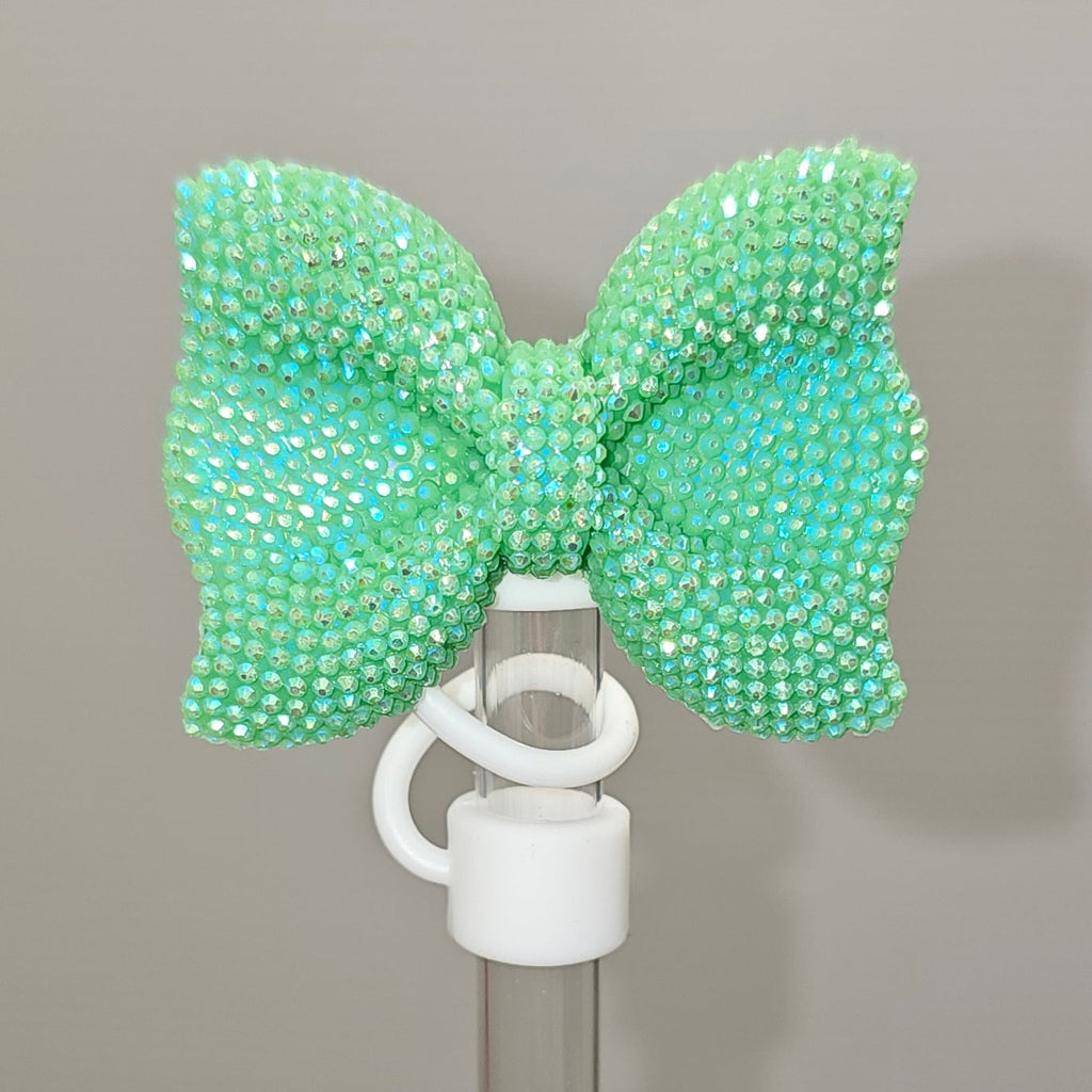 Glitter Bow Tie Straw Topper - Straw Cover- Green