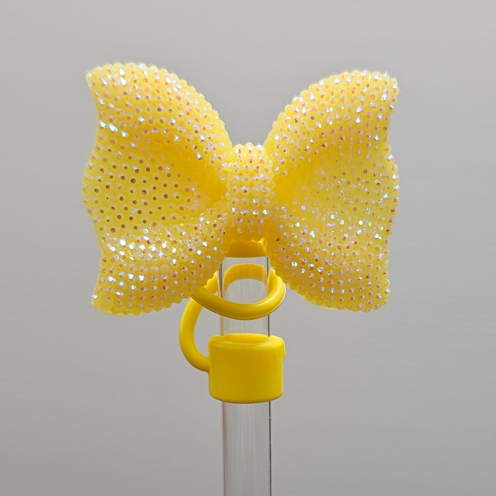 Glitter BOW Straw Topper - Straw Cover- Yellow
