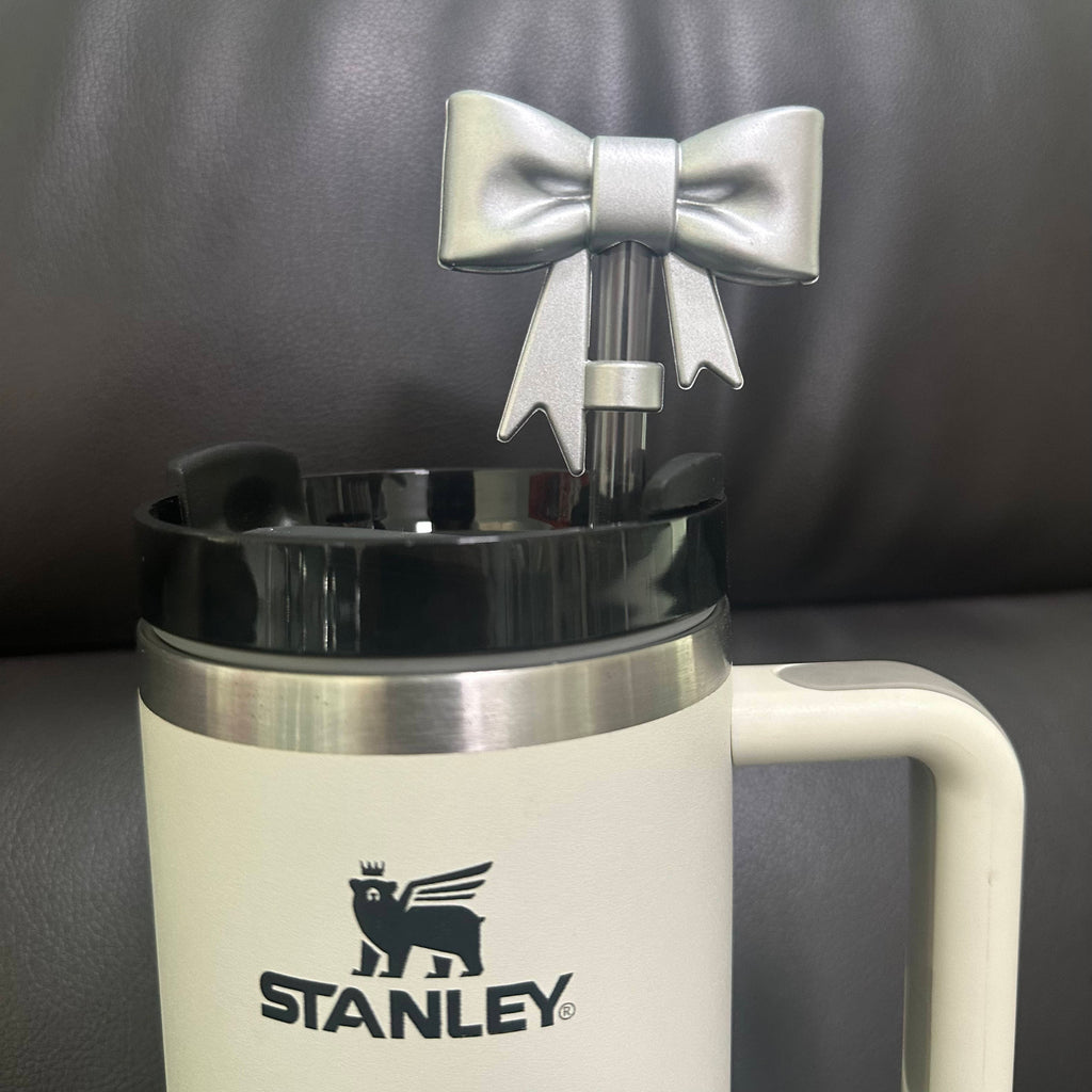 10MM Silver Metallic Bow Strawtopper