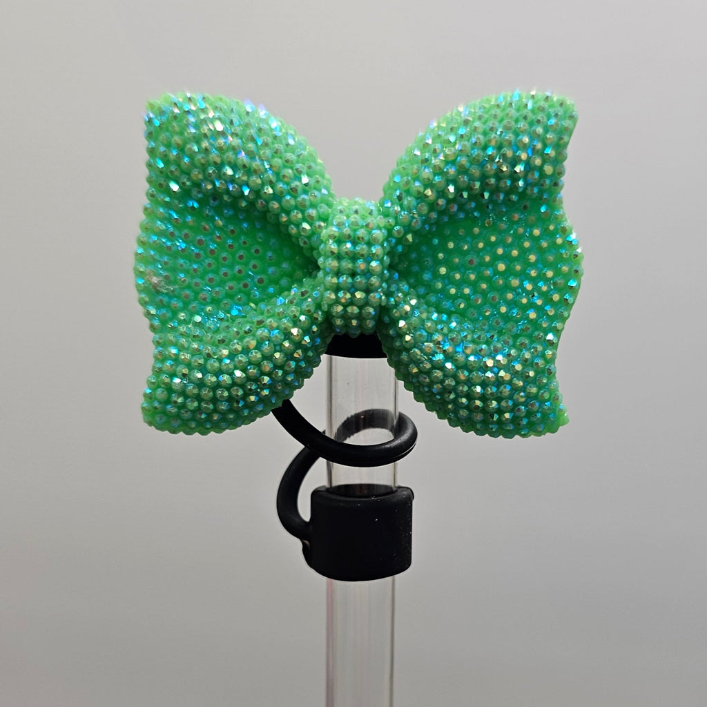 Glitter Bow Tie Straw Topper - Straw Cover- Green