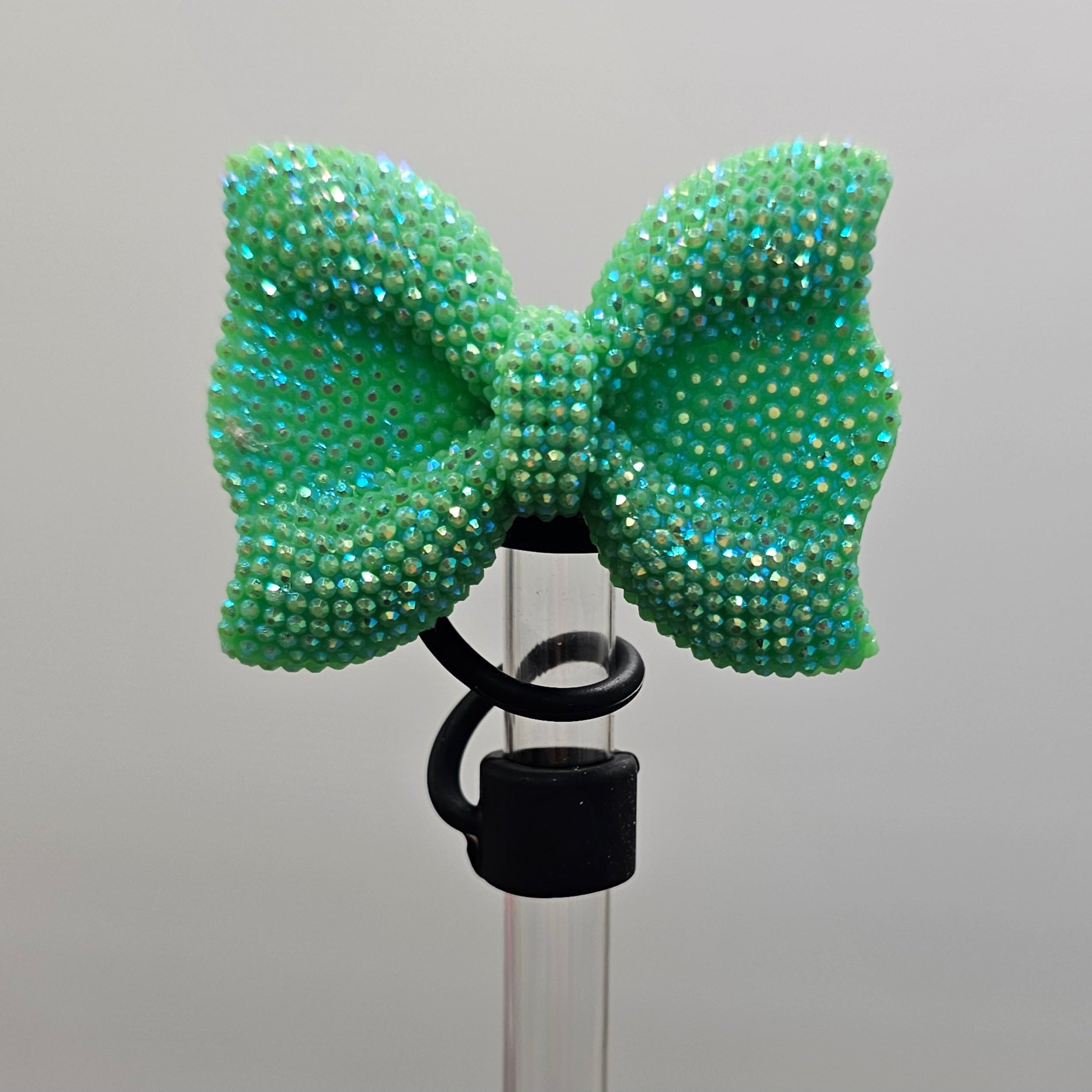 Glitter Bow Tie Straw Topper - Straw Cover- Green