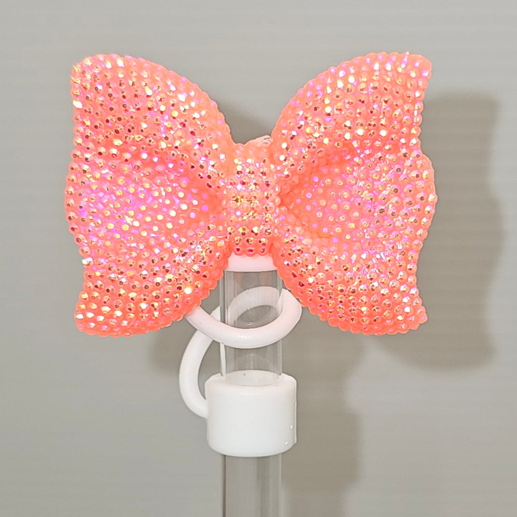 Glitter BOW Straw Topper  - Coral Pink Fusion