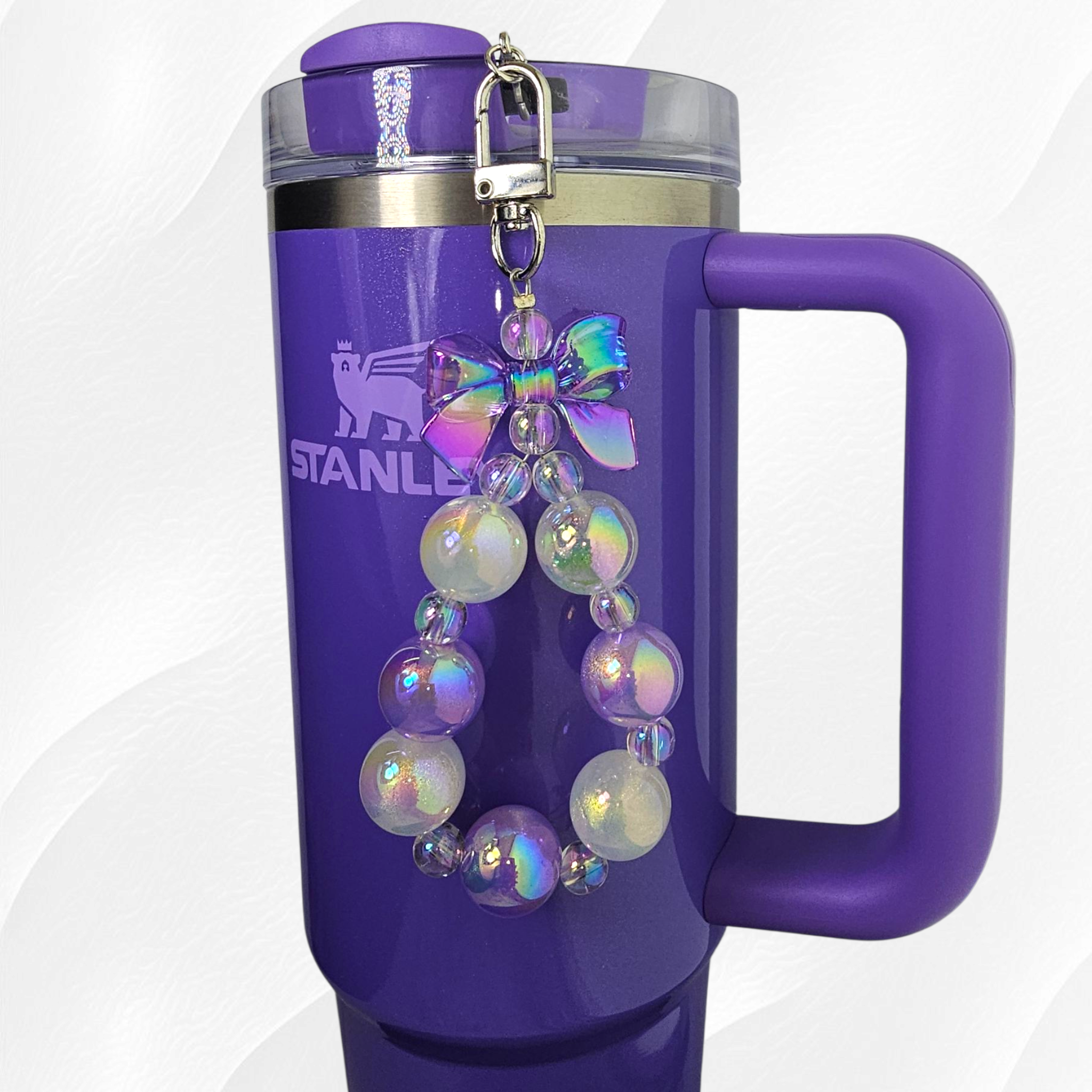 Iridescent Beaded Coquette Bow Tumbler Straw Charm