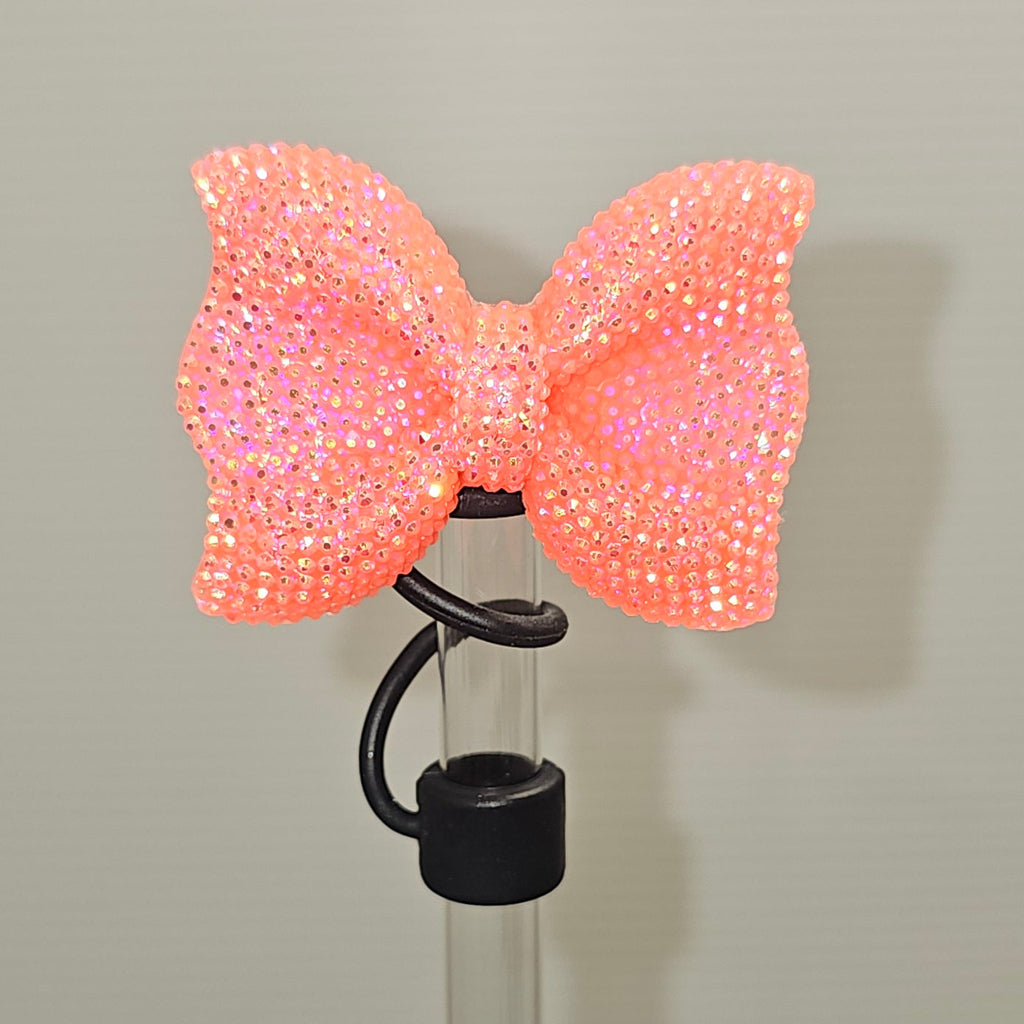 Glitter BOW Straw Topper  - Coral Pink Fusion