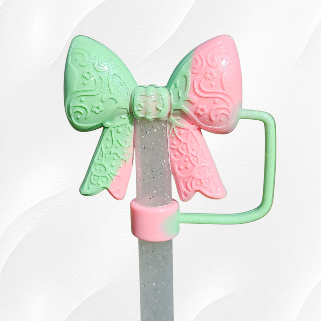 Lace Princess BOW 3D Silicone Straw Topper  - Watermelon Shimmer