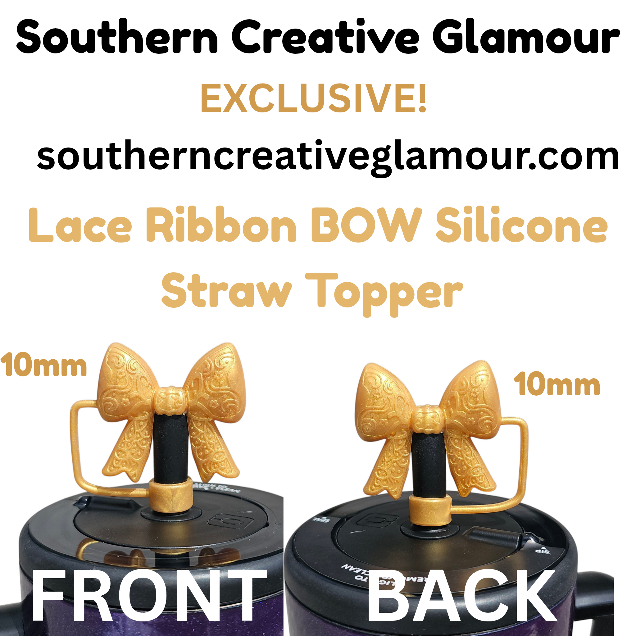 Lace Ribbon BOW 3D Silicone Straw Topper  - Blue Swirl Shimmer