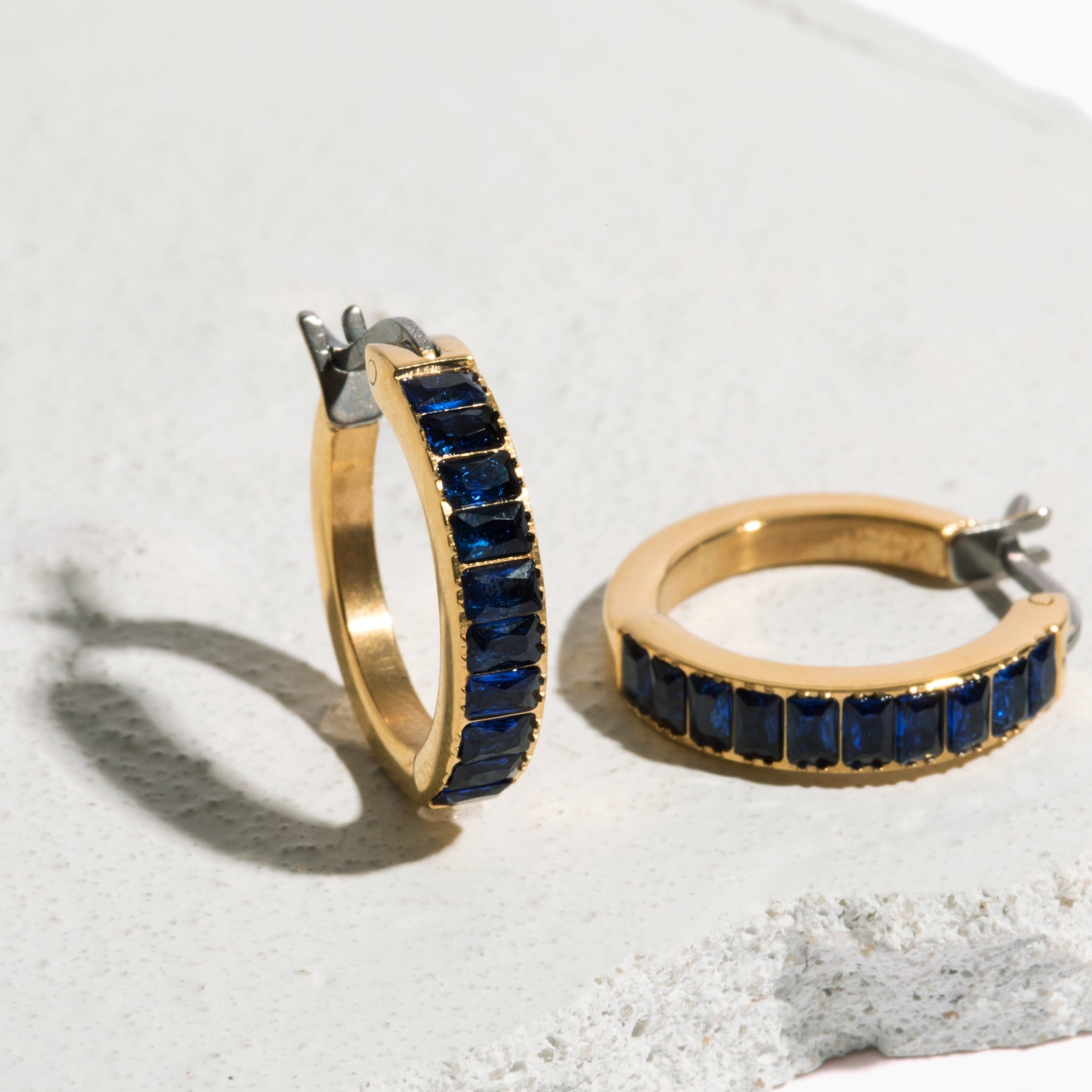 Baguette Gemstone Hoop Earrings