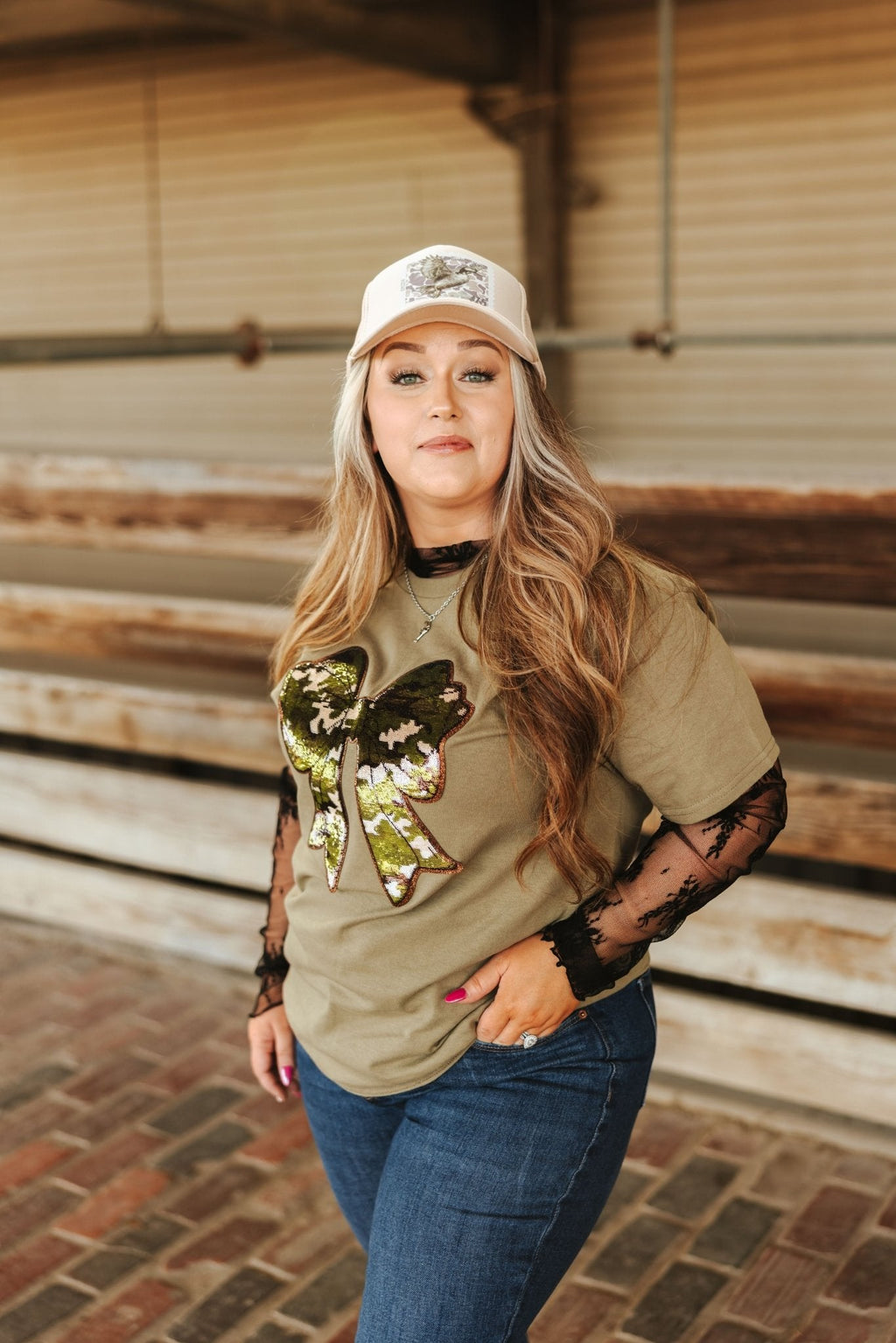 Sequin Camo Bow Graphic Tee