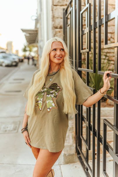 Sequin Camo Bow Graphic Tee