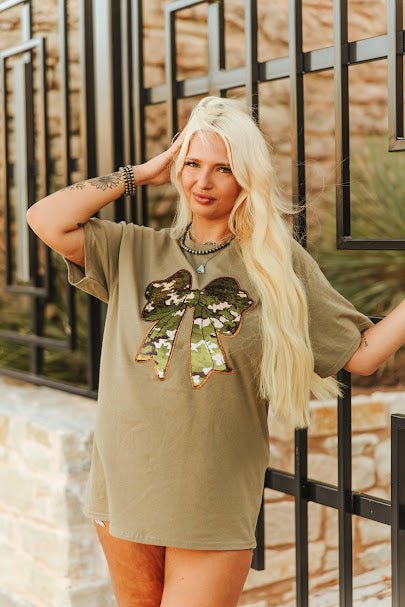 Sequin Camo Bow Graphic Tee