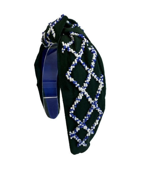 Headband Game Day - Green with White and Blue Beads